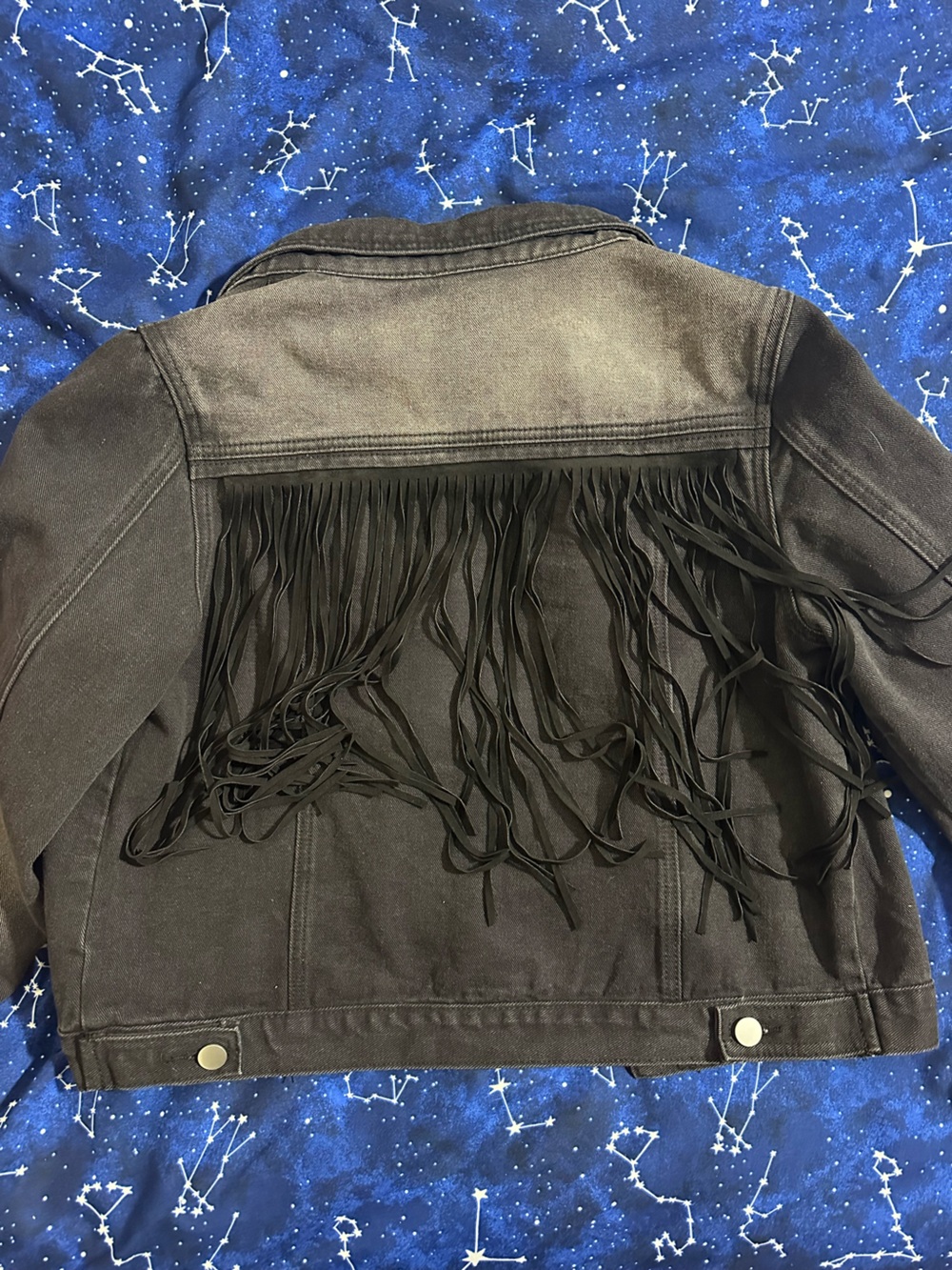 Black Fringe Denim Jacket | Western Boho Festival Jacket | Moto Cowgirl